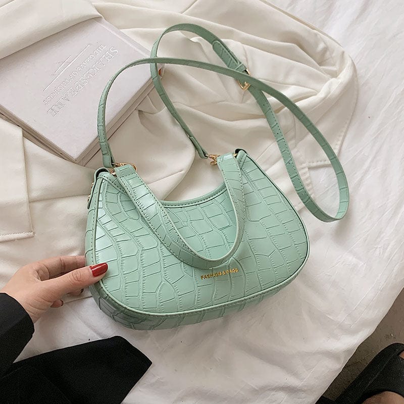 green 2022 Crocodile Pattern Half Moon Shoulder Bags Small Underarm PU Leather Purses and Handbags Luxury Women