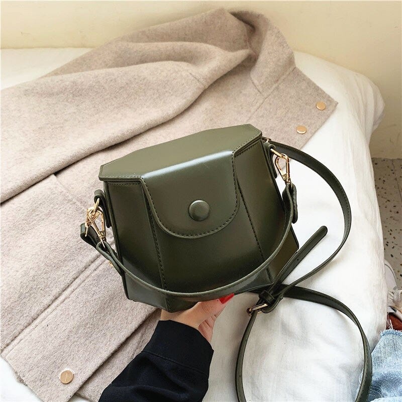 green 2022 PU Leather Shoulder Bucket Bags Box Shape Luxury Purses and Handbags Women Ladies