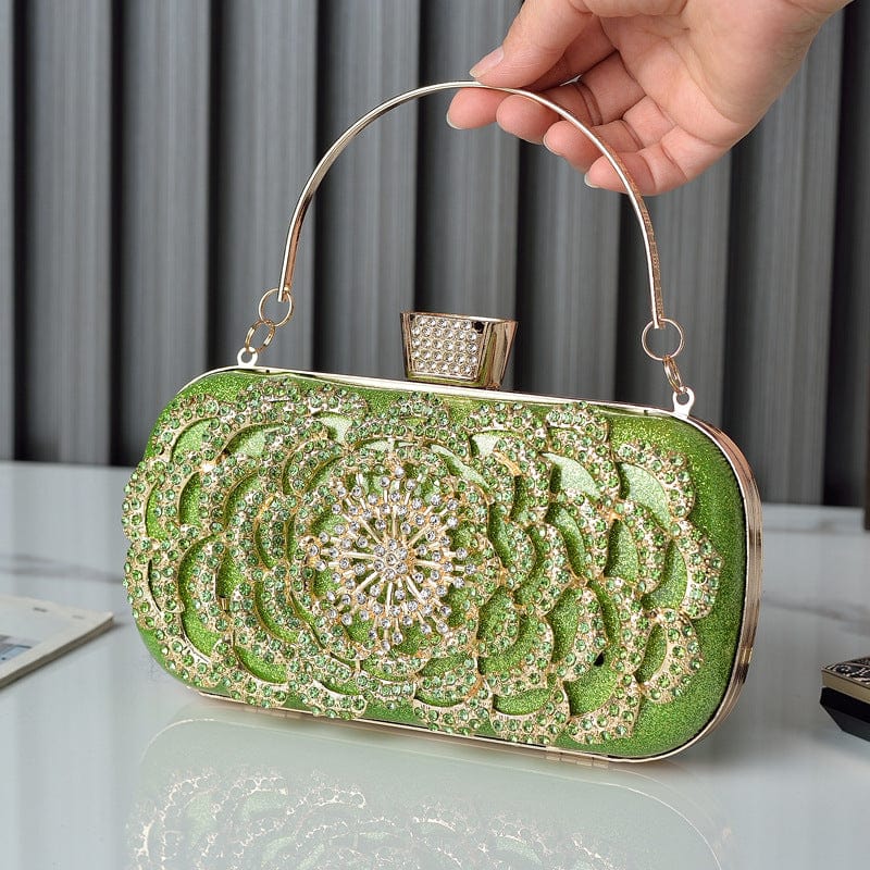 green Custom Trendy Style Luxury Pearl Round flower sequins Clutch Diamond Chain white for Party crystal Evening Bags