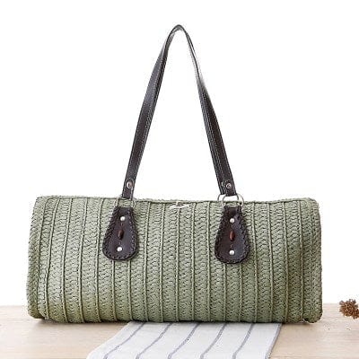 green Cylindrical Long Basket  Mexican Straw Bag High Capacity Green Bag