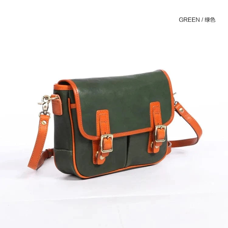 green Factory Price Women's Leather Messenger Bag  Vintage Style Soft Genuine Cowhide Leather Messenger Bag