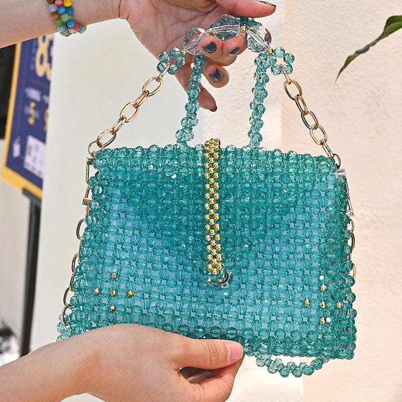 green Handmade Beaded Bag Flower chain Customizable Top quality Crossbody Shoulder Bag Unique Design with Chain Ladies Bag