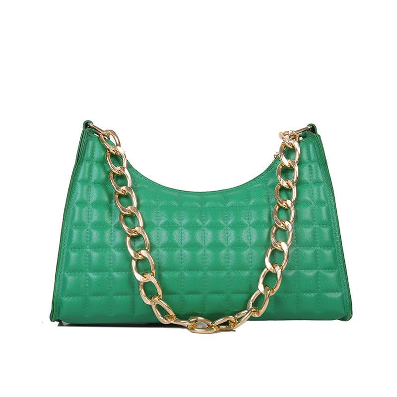 green Hot Selling Fashion Dumplings Underarm Chain Lattice Design Pu Leather Bags Hand Bags and Purse Women