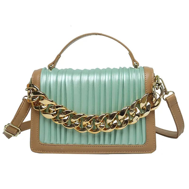 green New Style Pleated Golden Acrylic Chain Small Square Texture Retro Flap Handbags