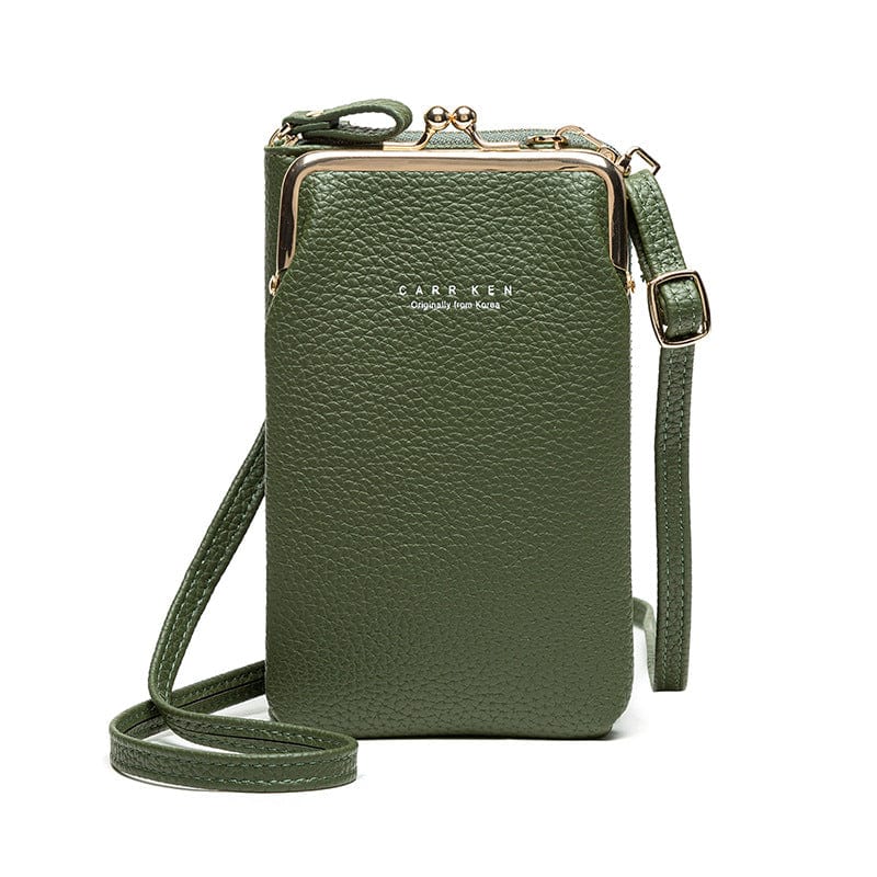 Green Shoulder Mini Phone Bag Litchi Solid Leather Cell Phone Crossbody Bags for Women Designer