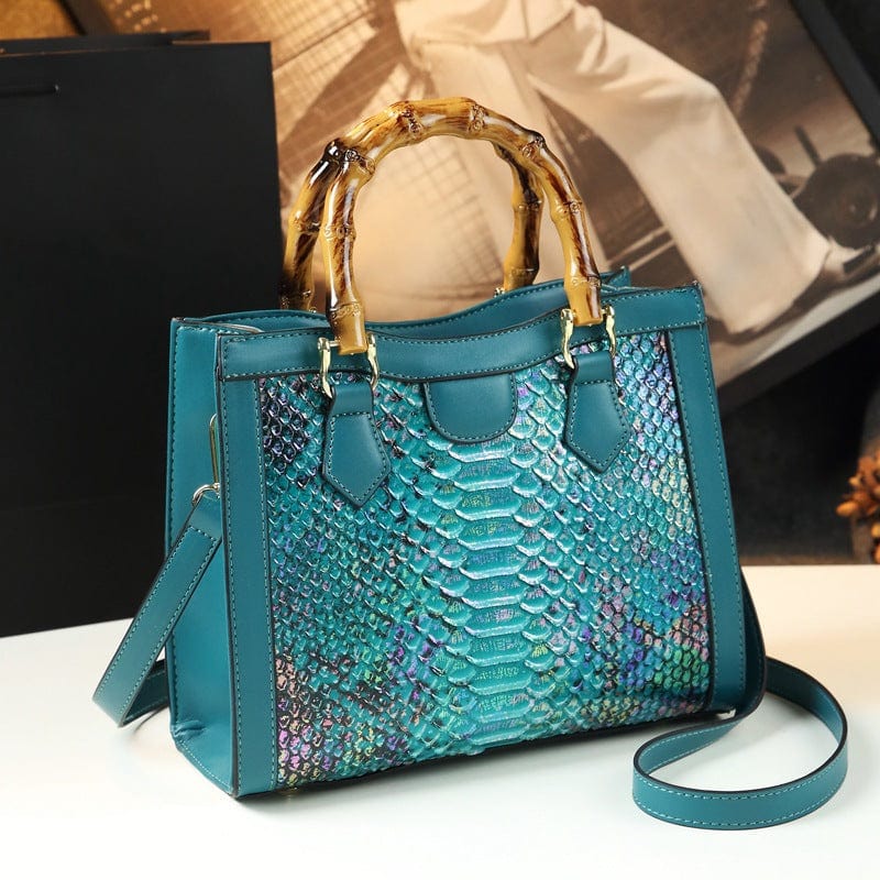 green Snakeskin women's bag leather luxury brand shoulder bag fashion senior large bamboo handle lady handbag