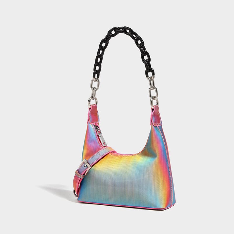 green Wholesale Customize Purses and Handbags Gradient Rainbow Shoulder Bags Crossbody Fashion Leather Half Moon Bags for Women 2022