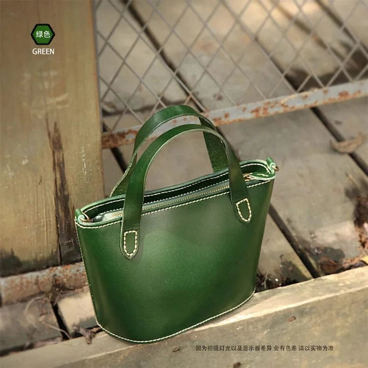 green Wholesale Vintage Women's Bucket Bag Customized Genuine Leather Ladies Handbags Fashion Trend Nice Design Bucket Bags For Women