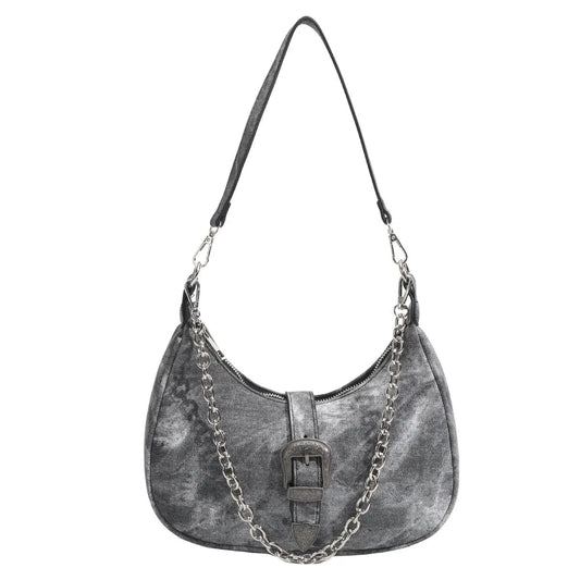 Grey BUSY GIRL SH1001 Crescent purse vintage shoulder bag ladies hip hop underarm bag chain handbags