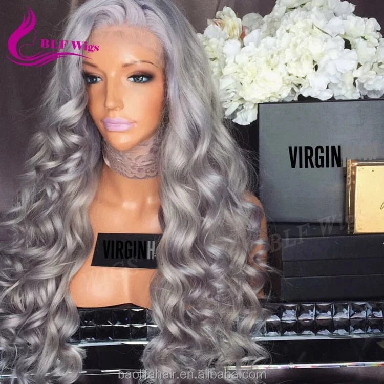 Grey Color Human Hair Lace Front Wig Water Wave Wholesale Brazilian Human Hair Wig