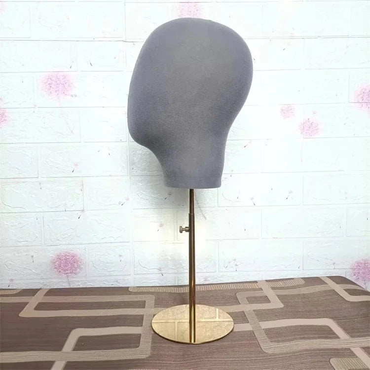 Grey head + golden stand Hot Sale Wig Stand Tripod With ManneWig Store Mannequin Wig Display Velvet Mannequin Head For Wig Hat Display With Stand And Pin