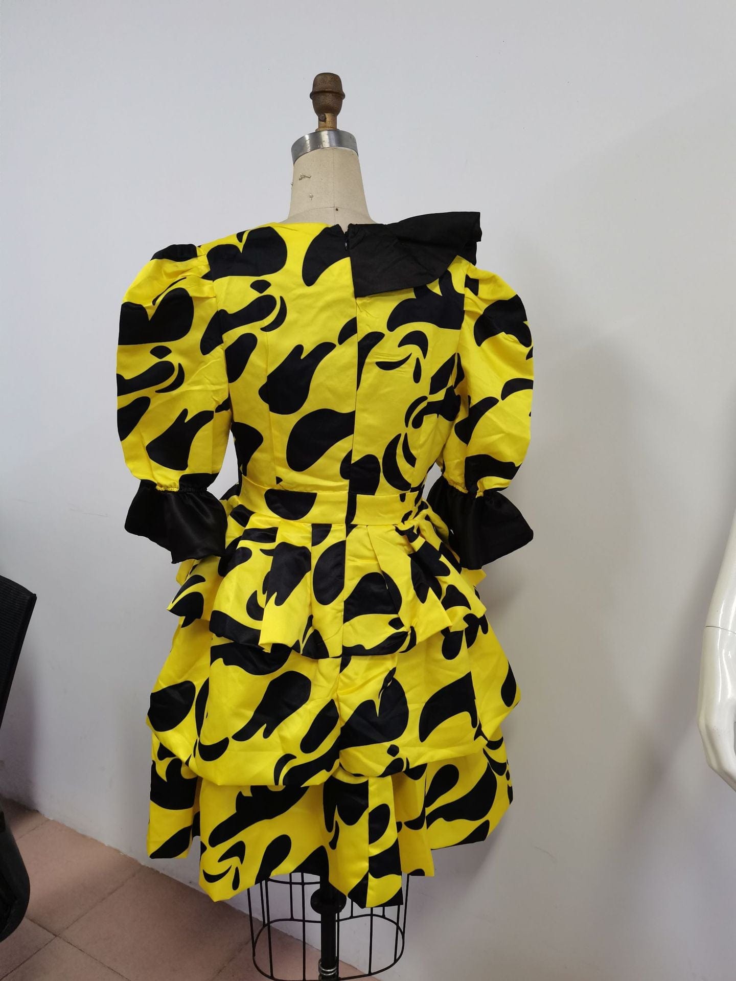 Grown Dress For Woman Plus Size Sexy Women Yellow Floral Bubble Sleeve Dresses