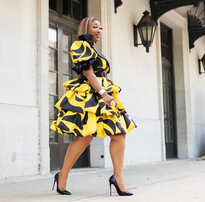 Grown Dress For Woman Plus Size Sexy Women Yellow Floral Bubble Sleeve Dresses