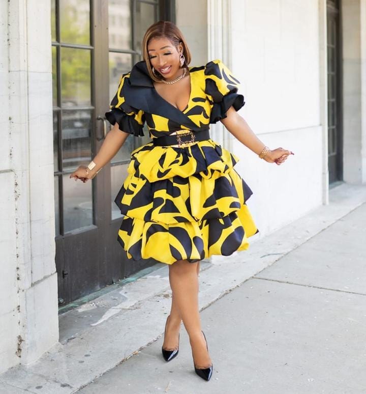 Grown Dress For Woman Plus Size Sexy Women Yellow Floral Bubble Sleeve Dresses