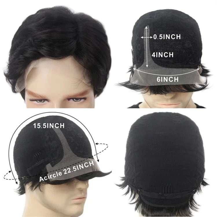 Guangzhou Men Synthetic Lace Front Wig Factory Wholesale Best Quality Korean Lace Men Short Black Wig