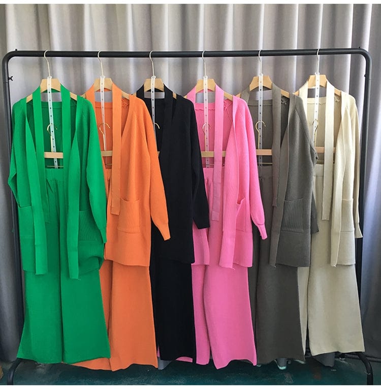 GX7188A Fashion causal knit clothing vendor leisure suits women long sleeve shirt and wide leg pant matching suits 2 piece sets