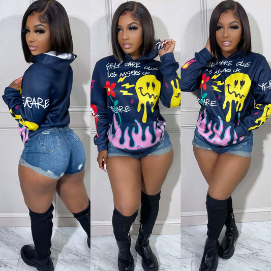 H2161 wholesale fall plus size women's hoodies & sweatshirts high street graffiti hoodie fashion sweaters streetwear