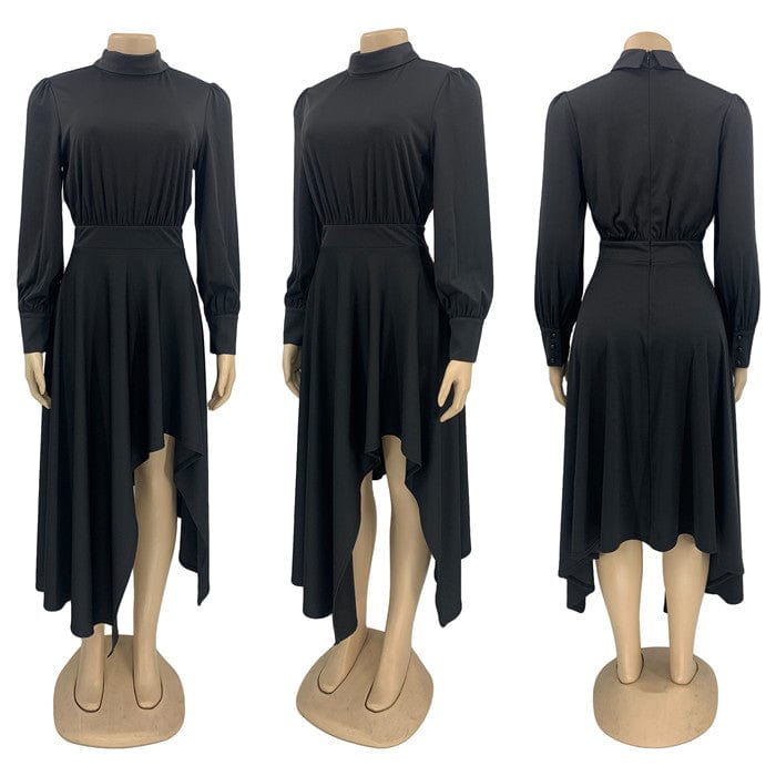 H5521-2023 new arrivals long sleeve dresses lady casual fall irregular midi office dress