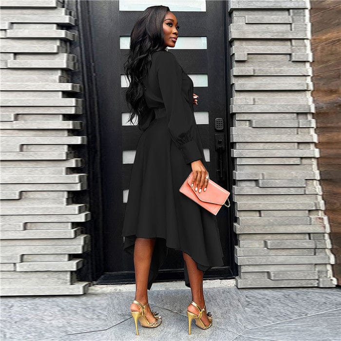 H5521-2023 new arrivals long sleeve dresses lady casual fall irregular midi office dress