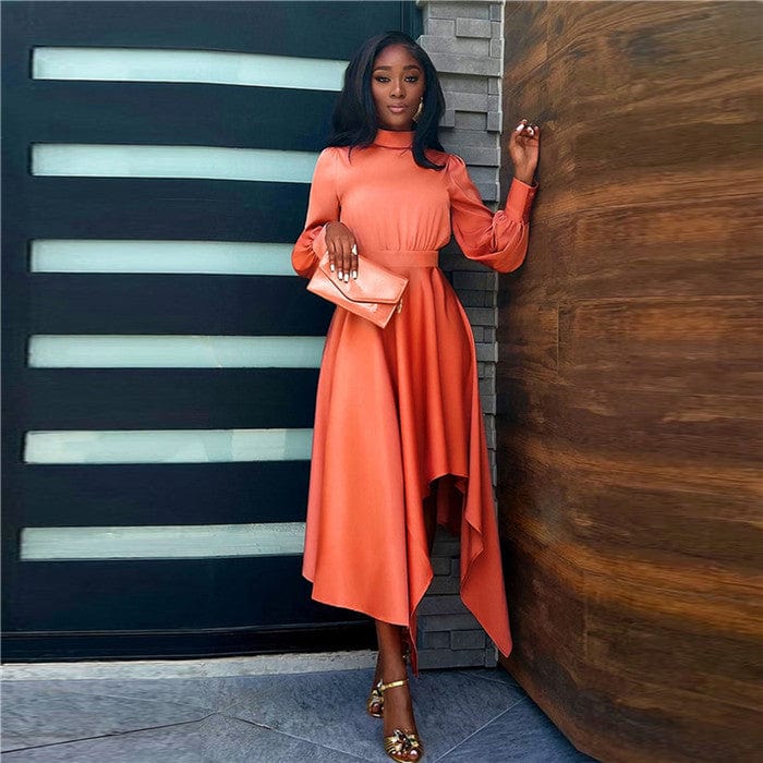 H5521-2023 new arrivals long sleeve dresses lady casual fall irregular midi office dress
