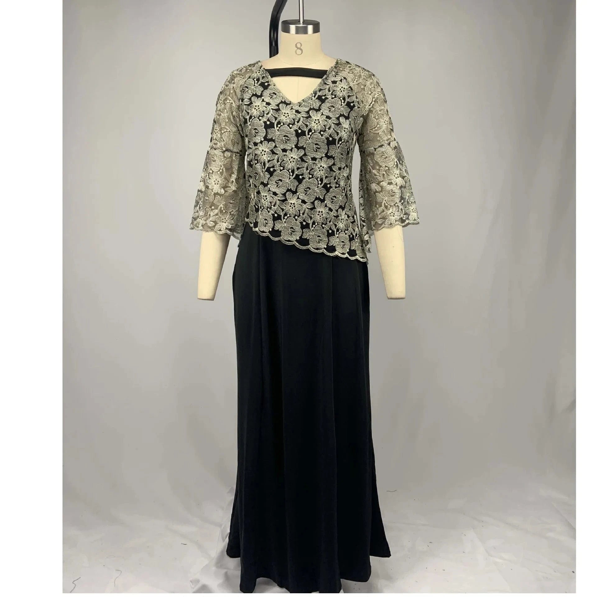 Half Flare Sleeves V Neck Elegant Lace Plus Size Women Mermaid Dresses