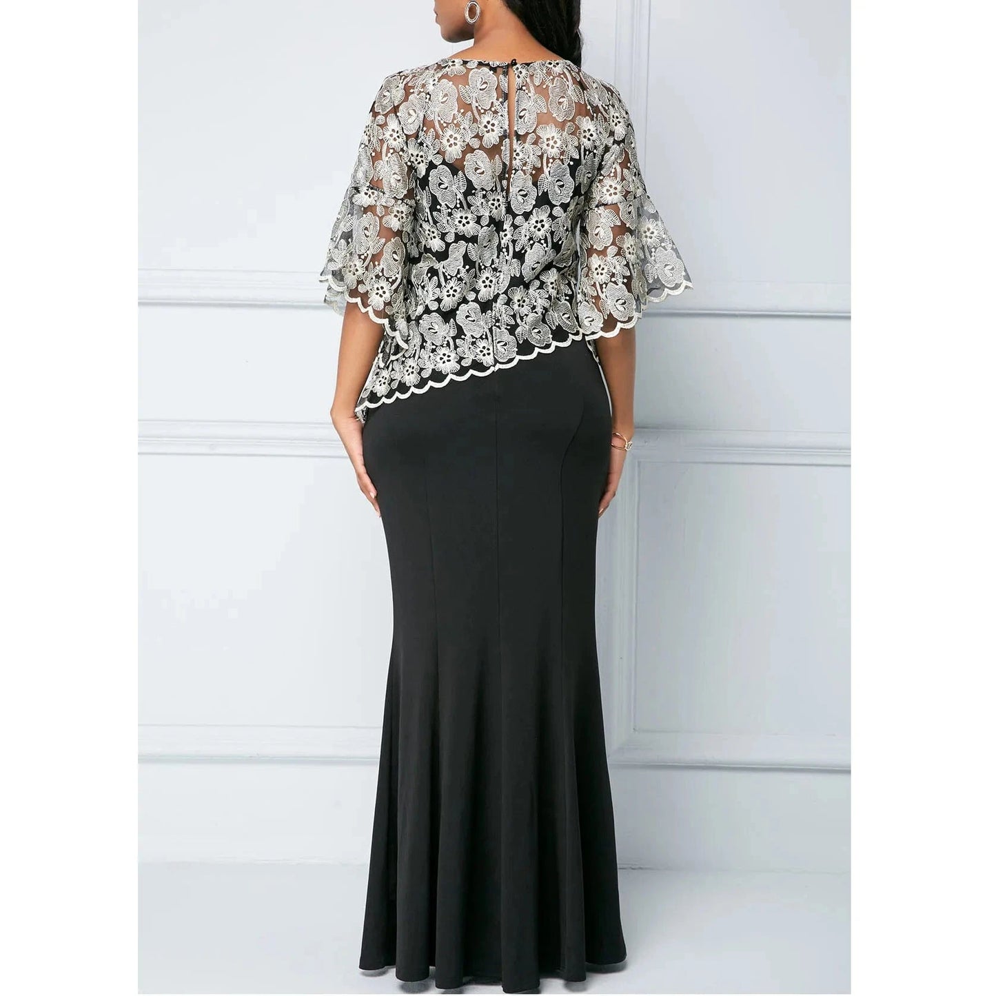 Half Flare Sleeves V Neck Elegant Lace Plus Size Women Mermaid Dresses