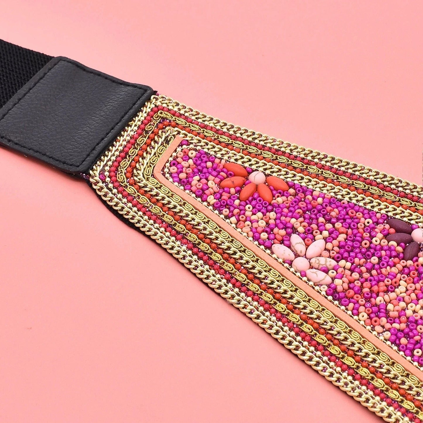 Handmade Bohemian Waist Belt  Black Beads Elastic Statement Belly  Body Chain Dress Belt  Ethnic Jewelry