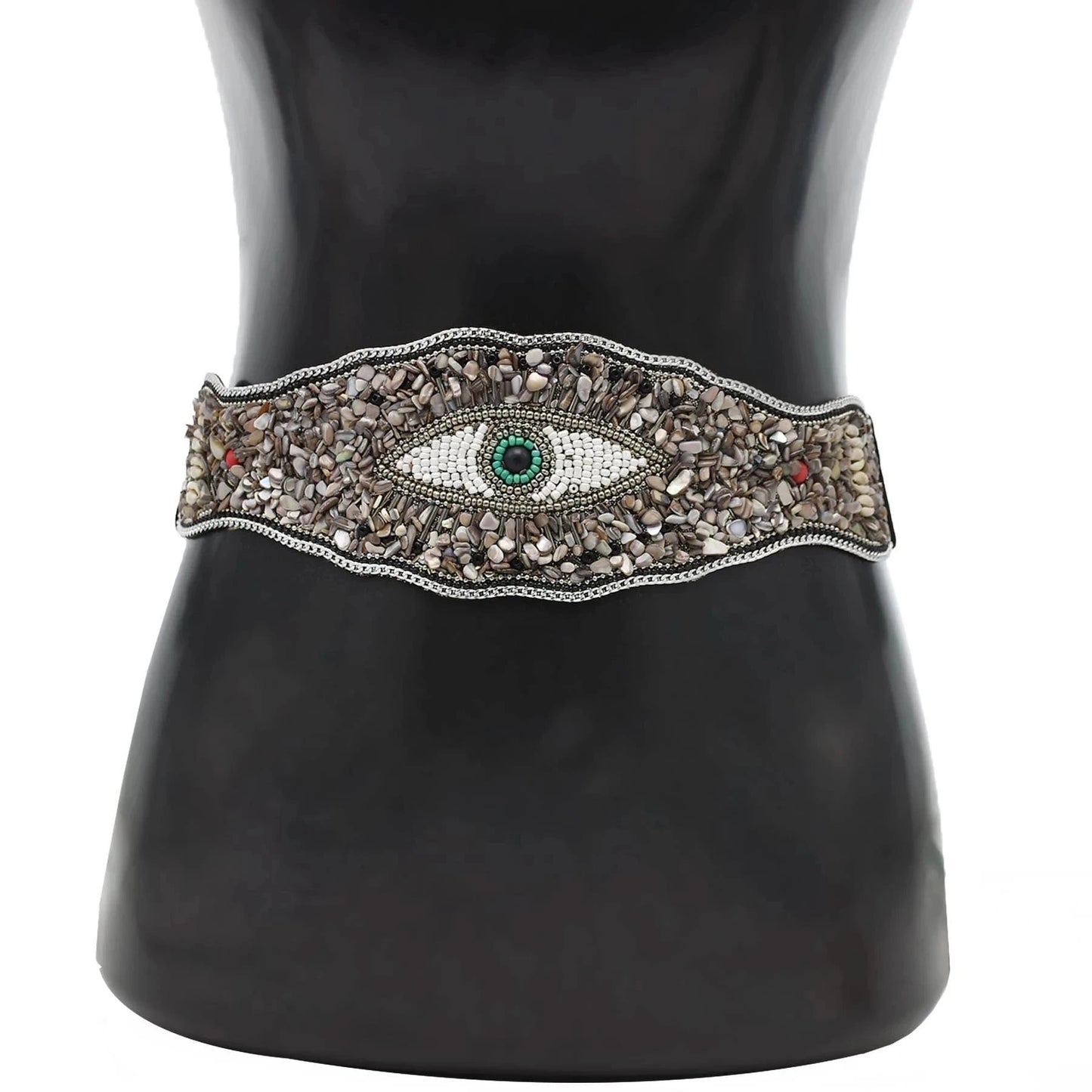 Handmade Bohemian Waist Belt Eye Beads Elastic Statement Belly  Body Chain Dress Belt  Ethnic Jewelry