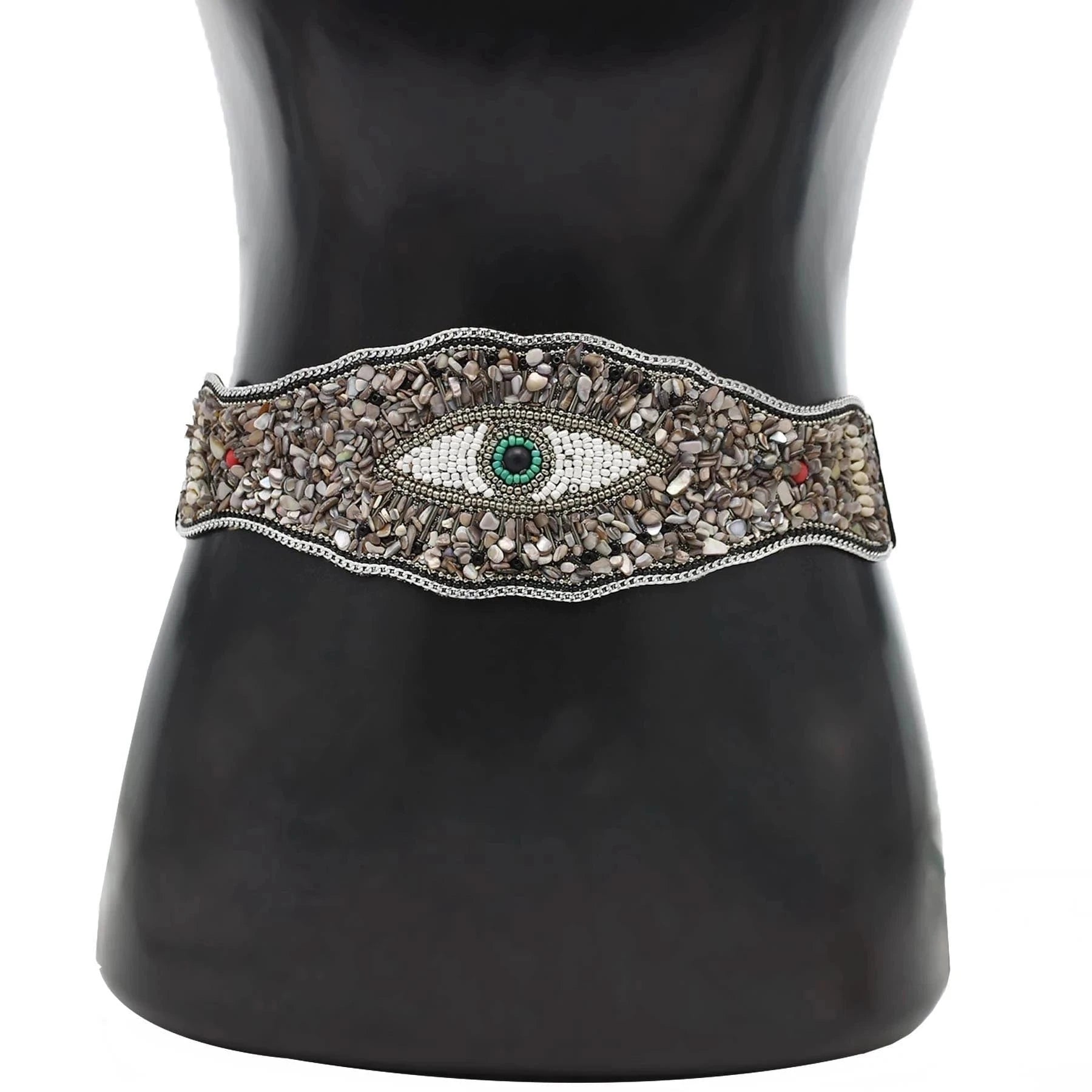 Handmade Bohemian Waist Belt Eye Beads Elastic Statement Belly  Body Chain Dress Belt  Ethnic Jewelry