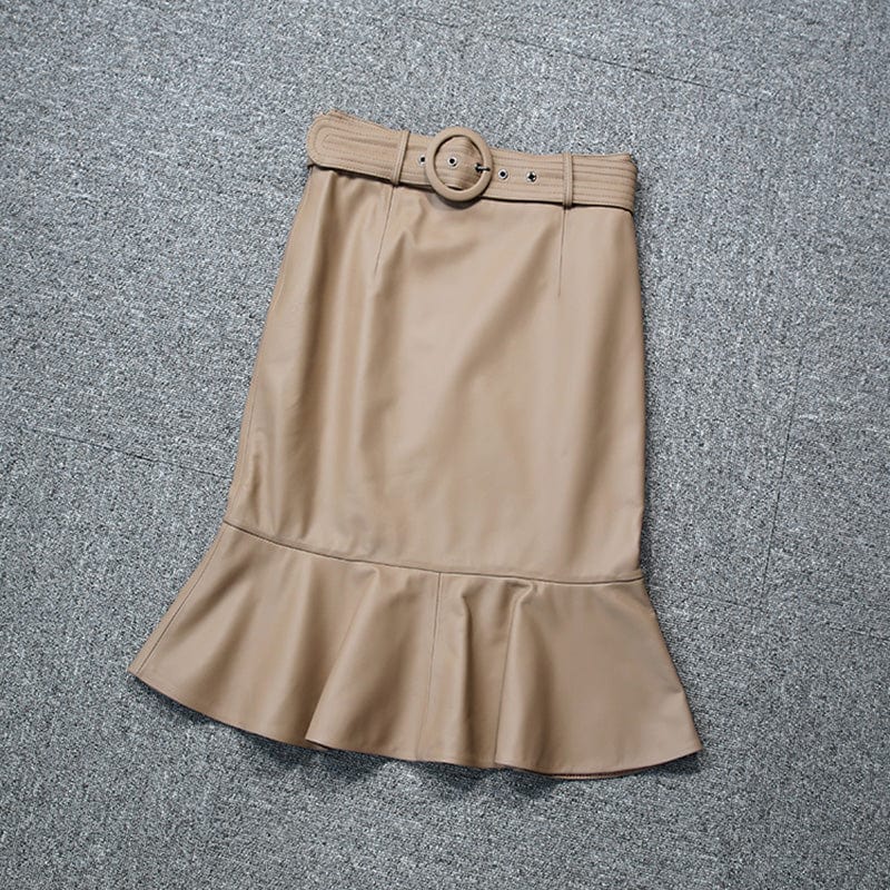 Handmade Plus Size Mermaid Sheepskin Skirts Elegant Durable Trumpet Leather Skirts