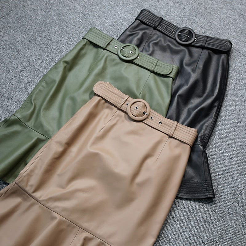Handmade Plus Size Mermaid Sheepskin Skirts Elegant Durable Trumpet Leather Skirts