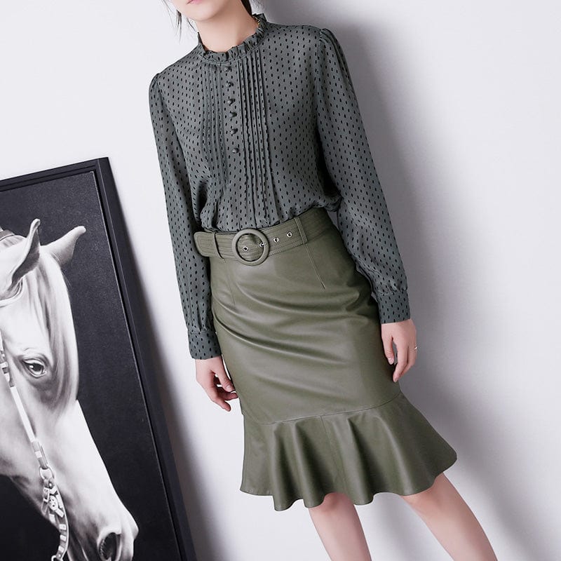 Handmade Plus Size Mermaid Sheepskin Skirts Elegant Durable Trumpet Leather Skirts