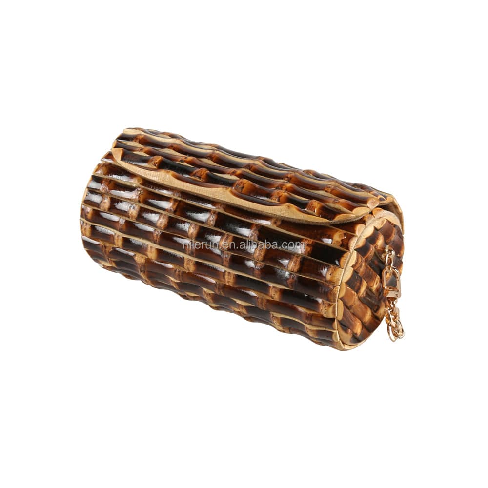 Handmade Unique Natural Bamboo Root Small Round Circular Purse Handbag Shoulder Phone Bag Bucket Cylinder Barrel Crossbody Bag