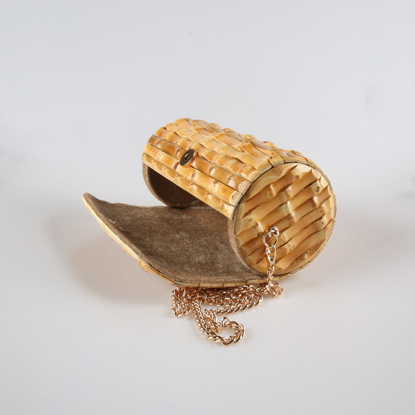 Handmade Unique Natural Bamboo Root Small Round Circular Purse Handbag Shoulder Phone Bag Bucket Cylinder Barrel Crossbody Bag