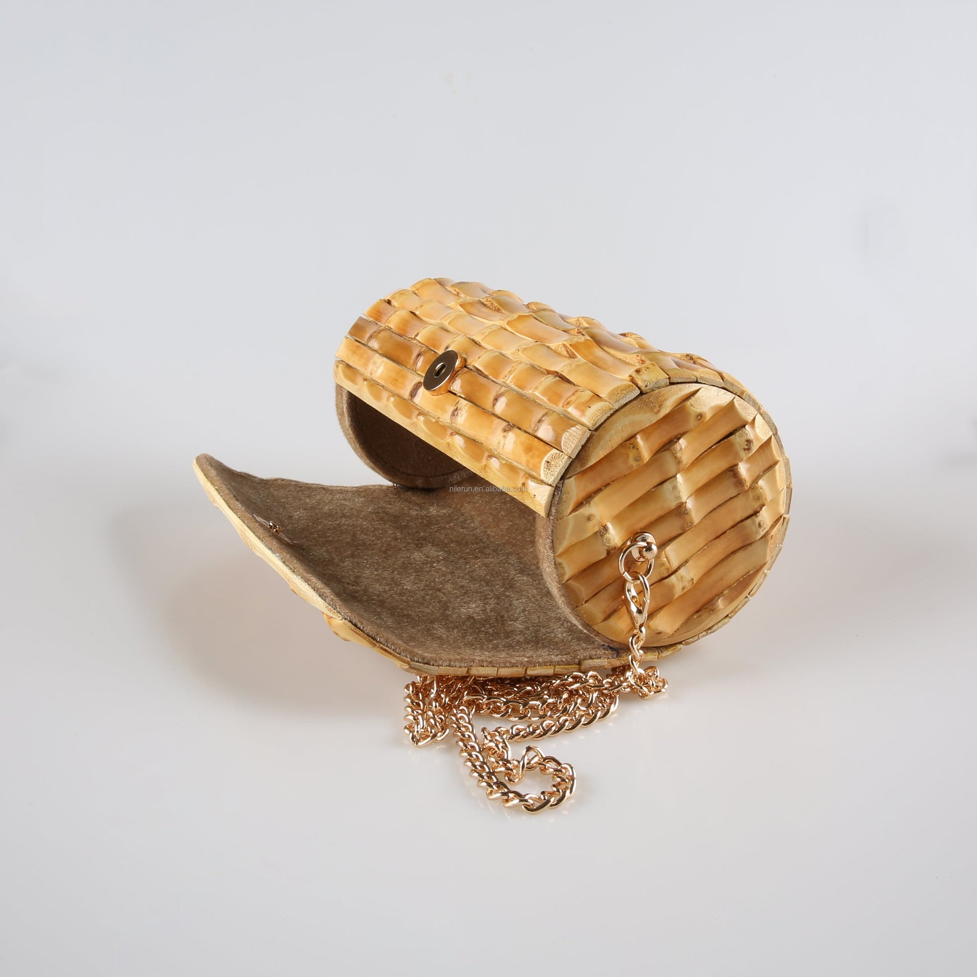 Handmade Unique Natural Bamboo Root Small Round Circular Purse Handbag Shoulder Phone Bag Bucket Cylinder Barrel Crossbody Bag