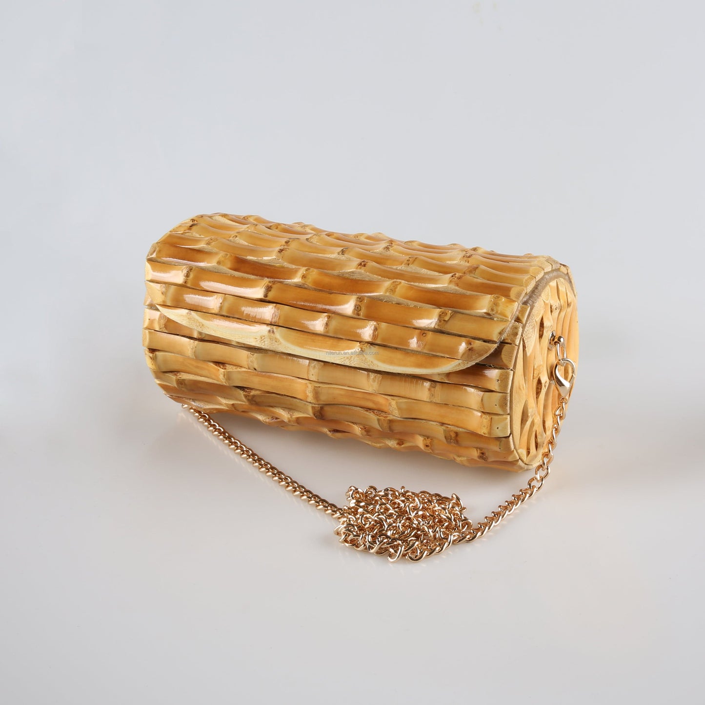 Handmade Unique Natural Bamboo Root Small Round Circular Purse Handbag Shoulder Phone Bag Bucket Cylinder Barrel Crossbody Bag
