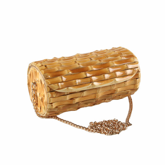 Handmade Unique Natural Bamboo Root Small Round Circular Purse Handbag Shoulder Phone Bag Bucket Cylinder Barrel Crossbody Bag