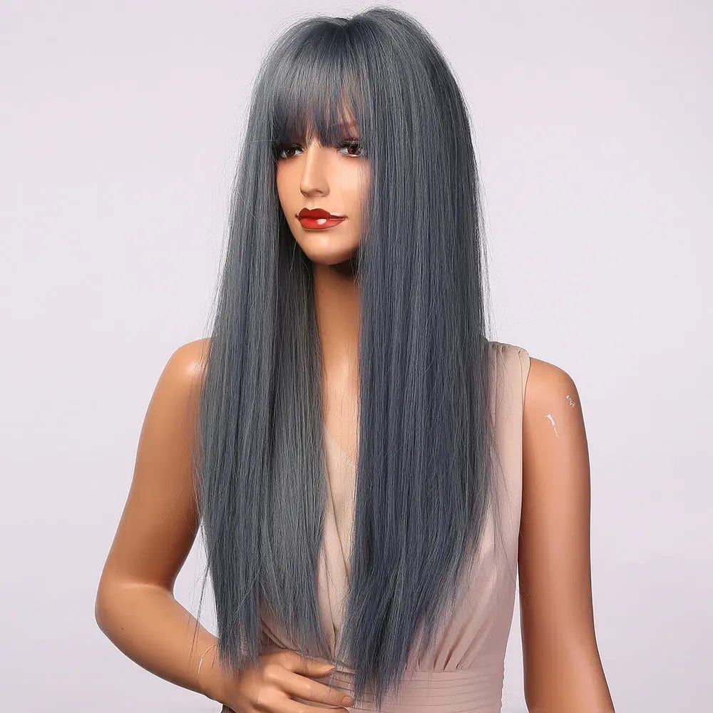 HAOLING Blue Gray Ombre Long Straight Wigs for Women Wholesale Synthetic Wigs synthetic hair wigs with highlights
