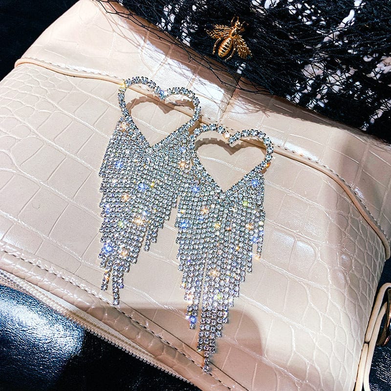 heart shape rhinestone earrings statement