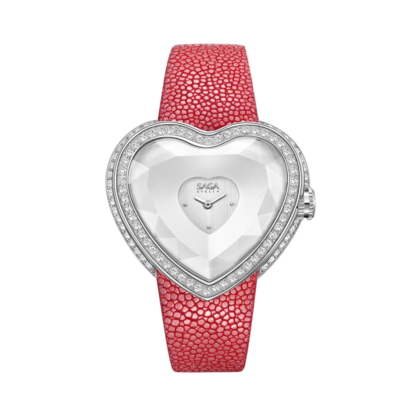 HEART / Silver Case With Red Strap SAGA 80726 Luxury Watch Leather Wrist Best Valentines Gift Heart Shaped Watch For Girls Stylish