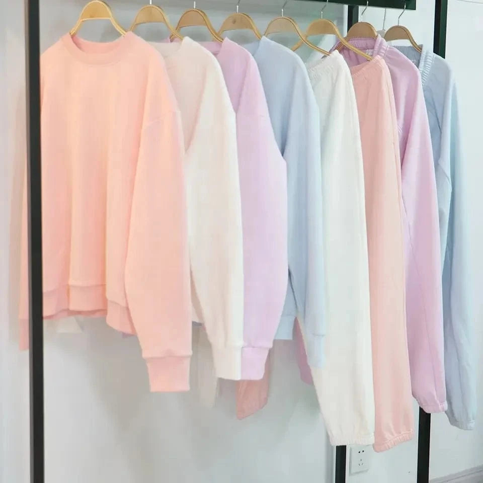 Heavyweight Cotton Fleece Sweatshirt with Jogger lounge wear outfit tracksuits plus size Women Thick Casual Wear Two pieces set