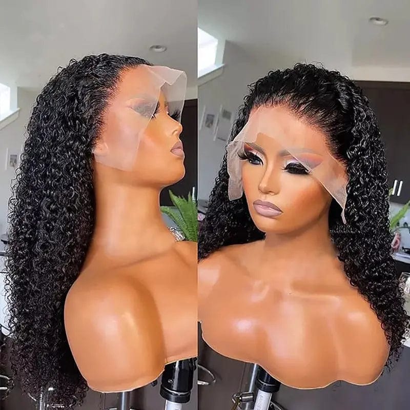 High Density Natural Black Color Kinky Curly Wig Pre Plucked Cuticle Aligned Brazilian Lace Front Wigs