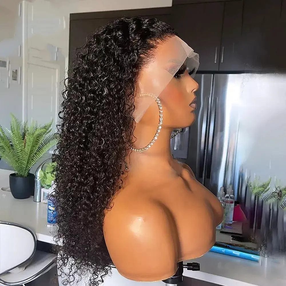 High Density Natural Black Color Kinky Curly Wig Pre Plucked Cuticle Aligned Brazilian Lace Front Wigs