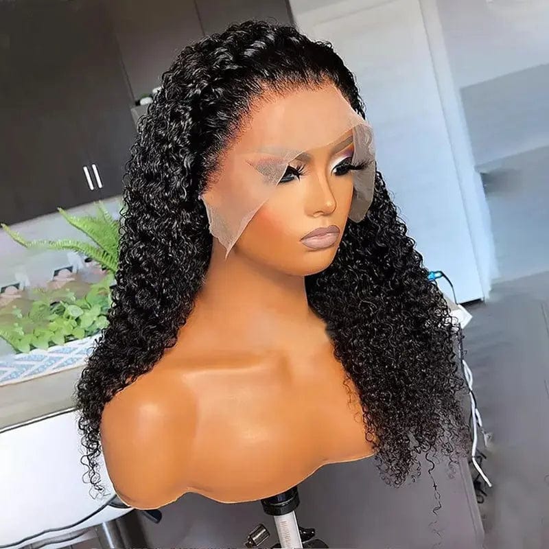 High Density Natural Black Color Kinky Curly Wig Pre Plucked Cuticle Aligned Brazilian Lace Front Wigs