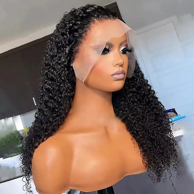 High Density Natural Black Color Kinky Curly Wig Pre Plucked Cuticle Aligned Brazilian Lace Front Wigs