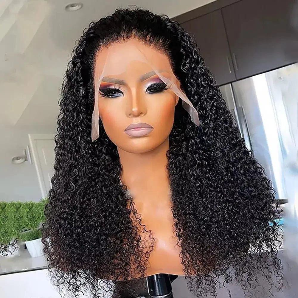 High Density Natural Black Color Kinky Curly Wig Pre Plucked Cuticle Aligned Brazilian Lace Front Wigs