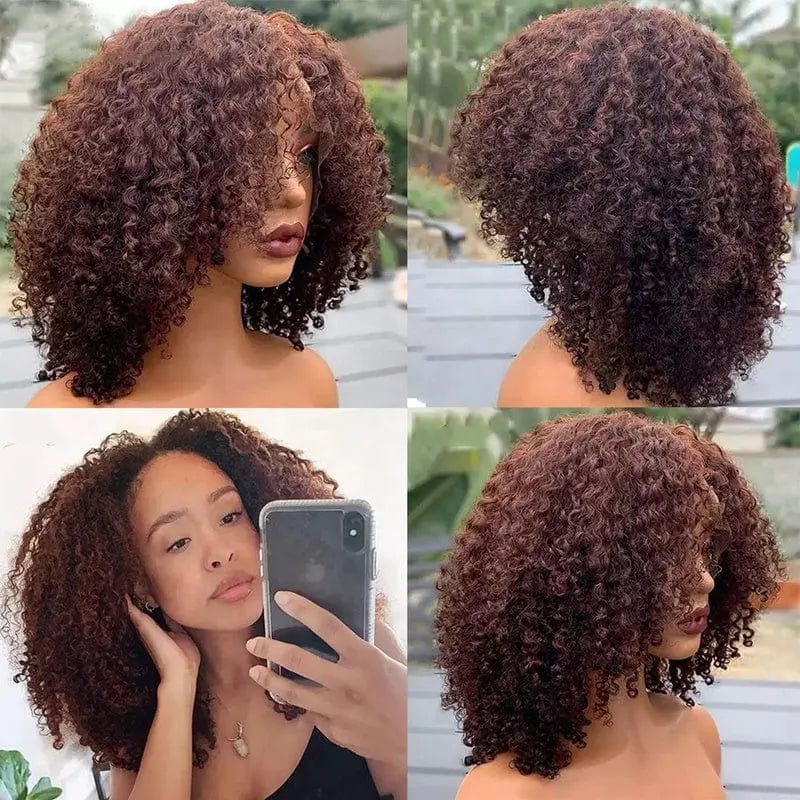 High Density Wig Cuticle Aligned Brown Color Deep Curly Full Virgin Human Hair Pre Plucked Lace Front Wigs