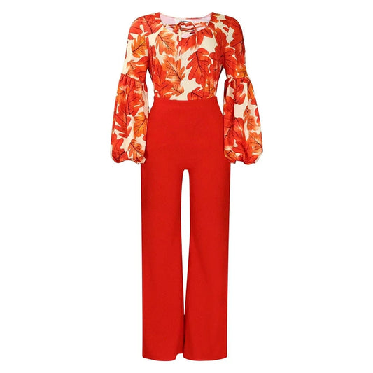 High Quality Autumn Casual Oversized Women's Clothing New Fashion Print Strap Top Wide Leg Pants Suit