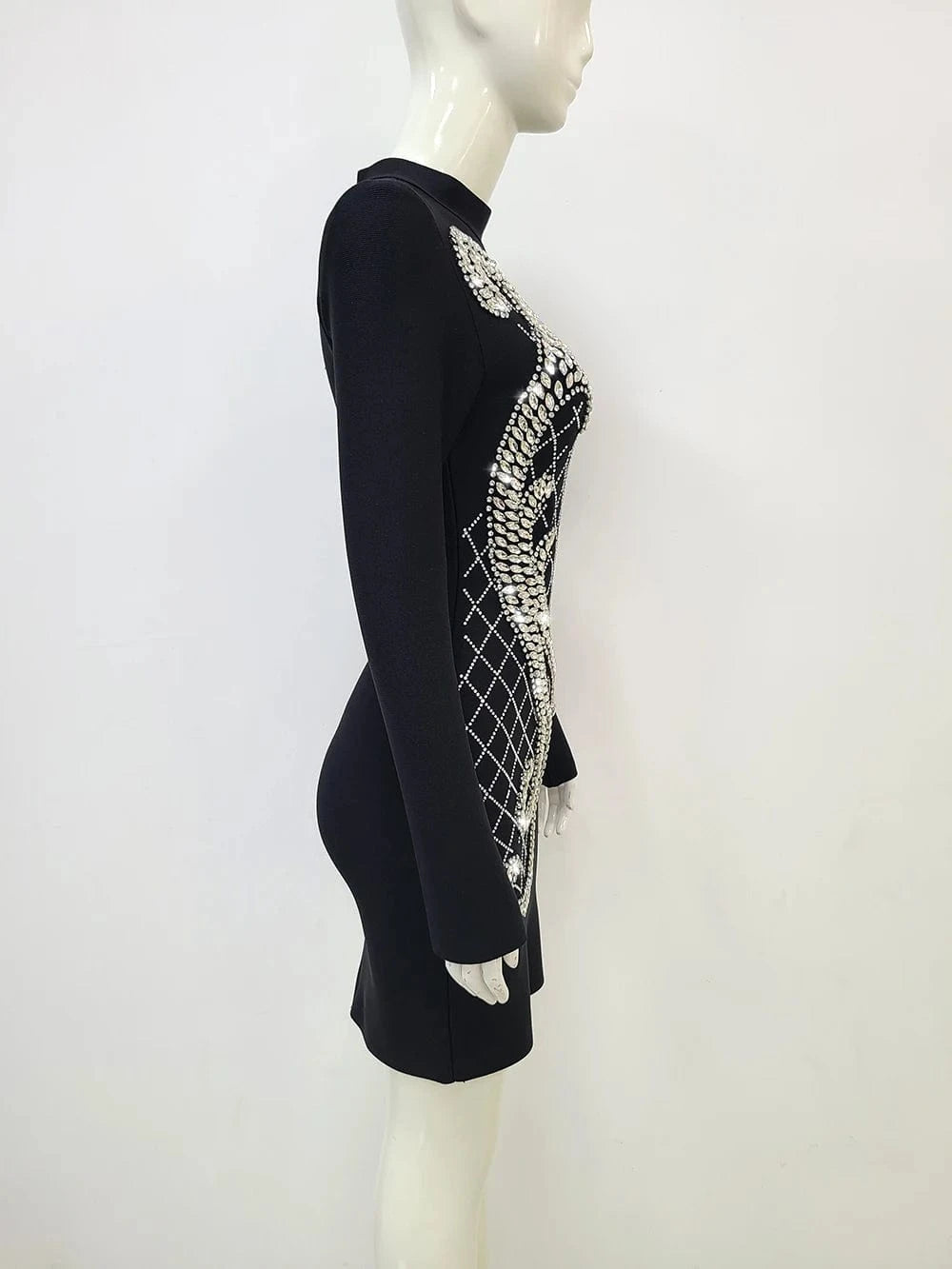 High Quality Beading Long Sleeve Women Bodycon Evening Party Cocktail Prom Dress