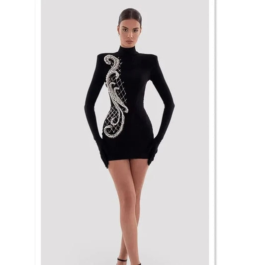 High Quality Beading Long Sleeve Women Bodycon Evening Party Cocktail Prom Dress